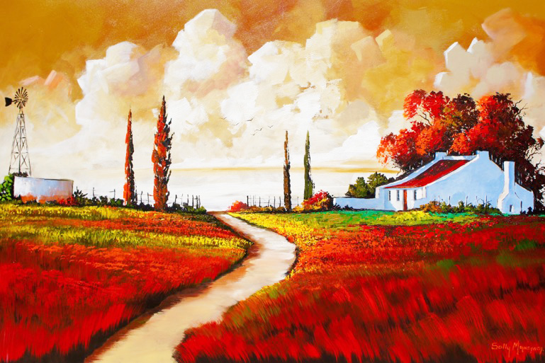 DE019 Wall décor art photographic oil on canvas red farm landscape